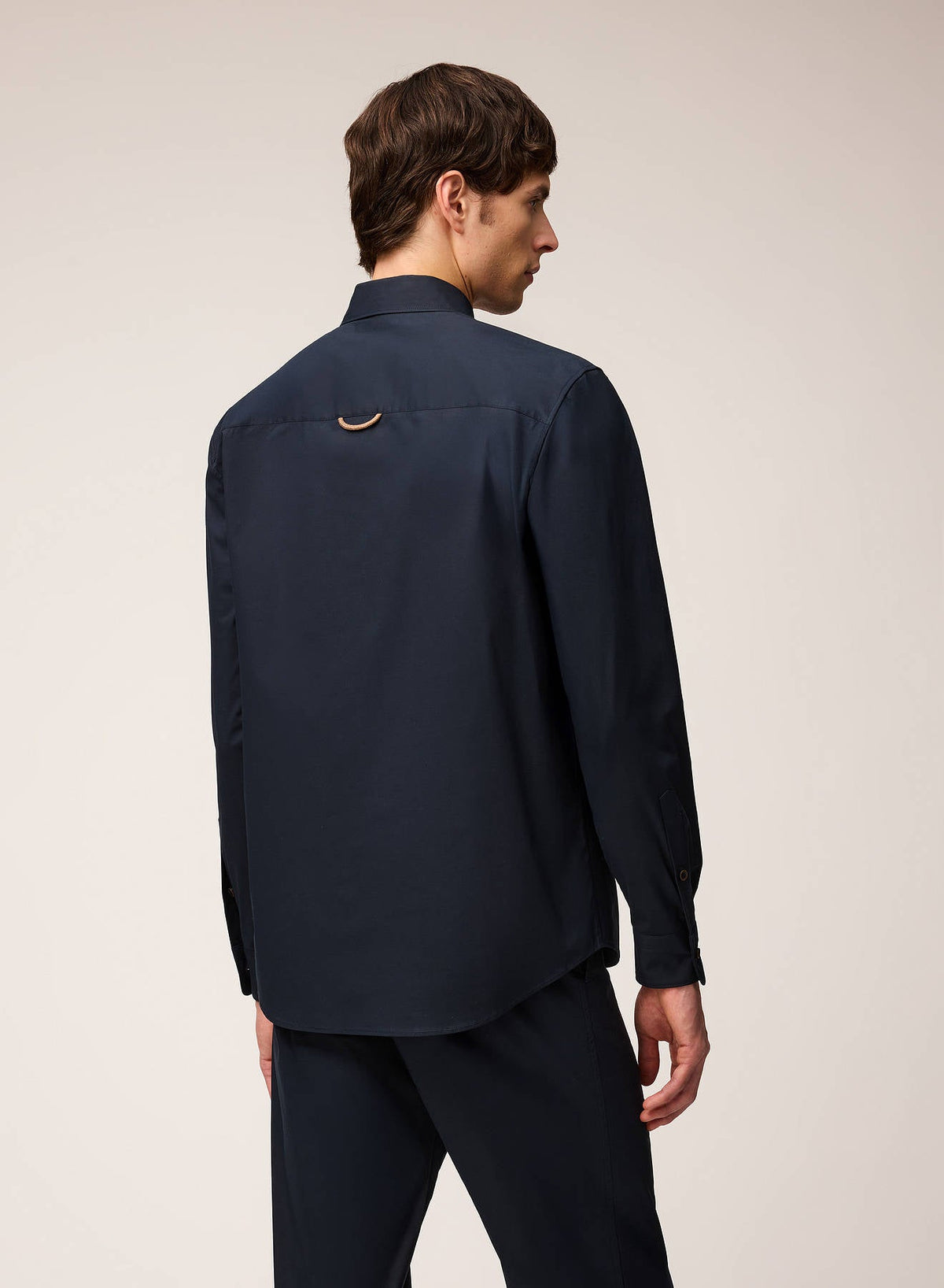 NAVY POPELINE COTTON STRETCH SHIRT WITH EMBROIDERY