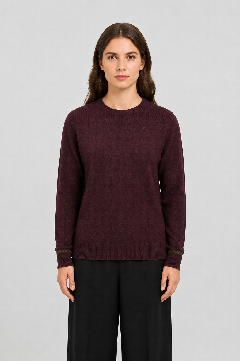 AMARANTH AND GREEN CUFF MICRO CHECK DETAIL CREWNECK