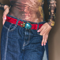 Ceinture mini Scarabée en python - Rubis & Argent Turquoise