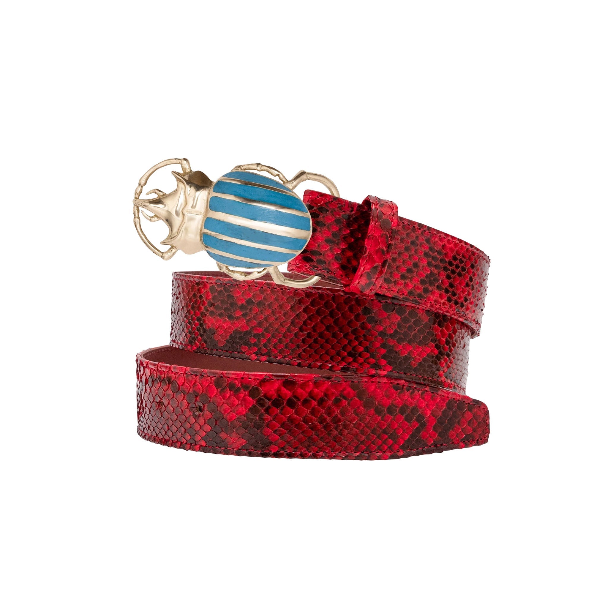 Ceinture Scarabée en python - Rubis & Turquoise Doré
