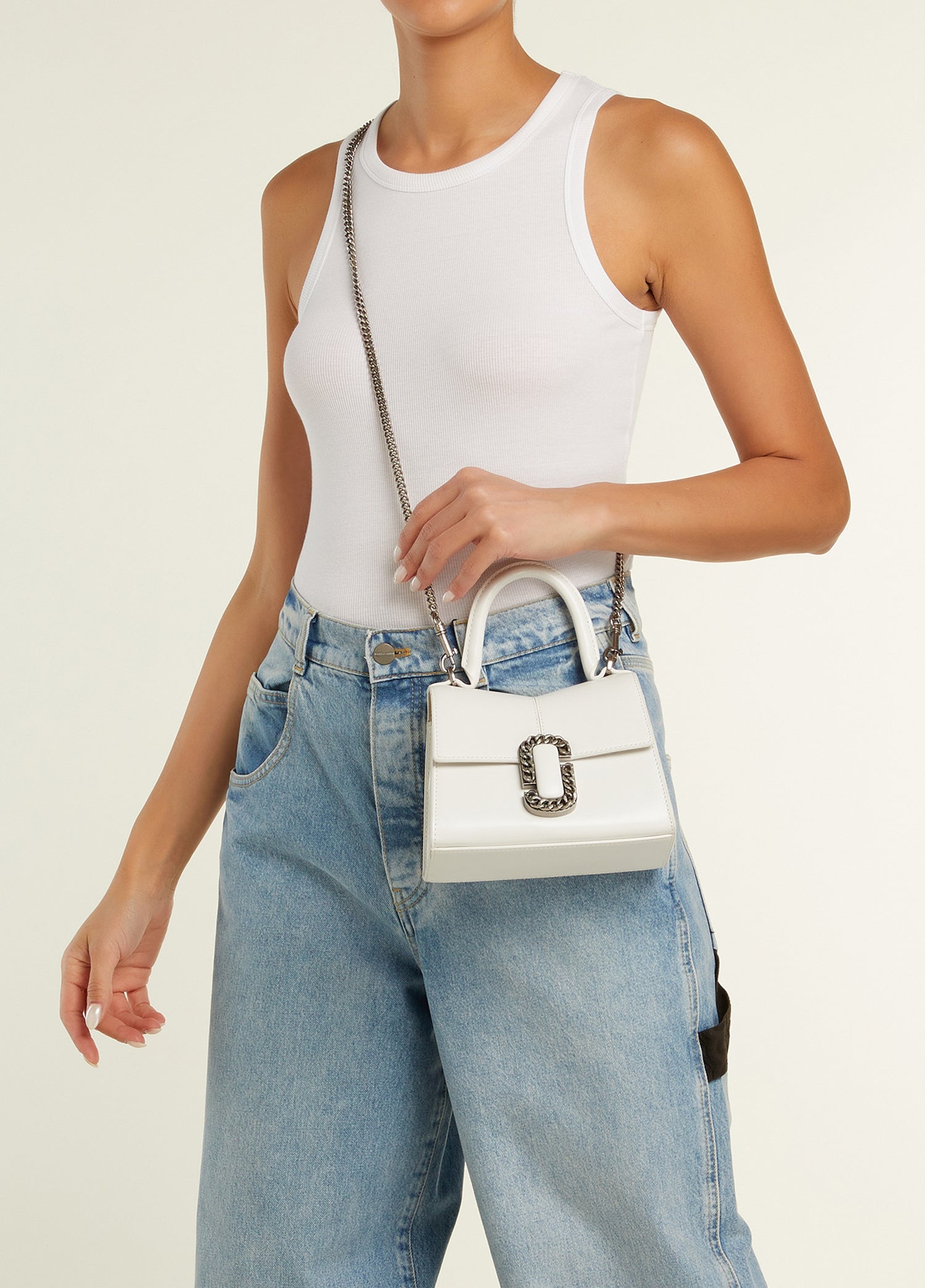 Petit sac à poignée en cuir - White