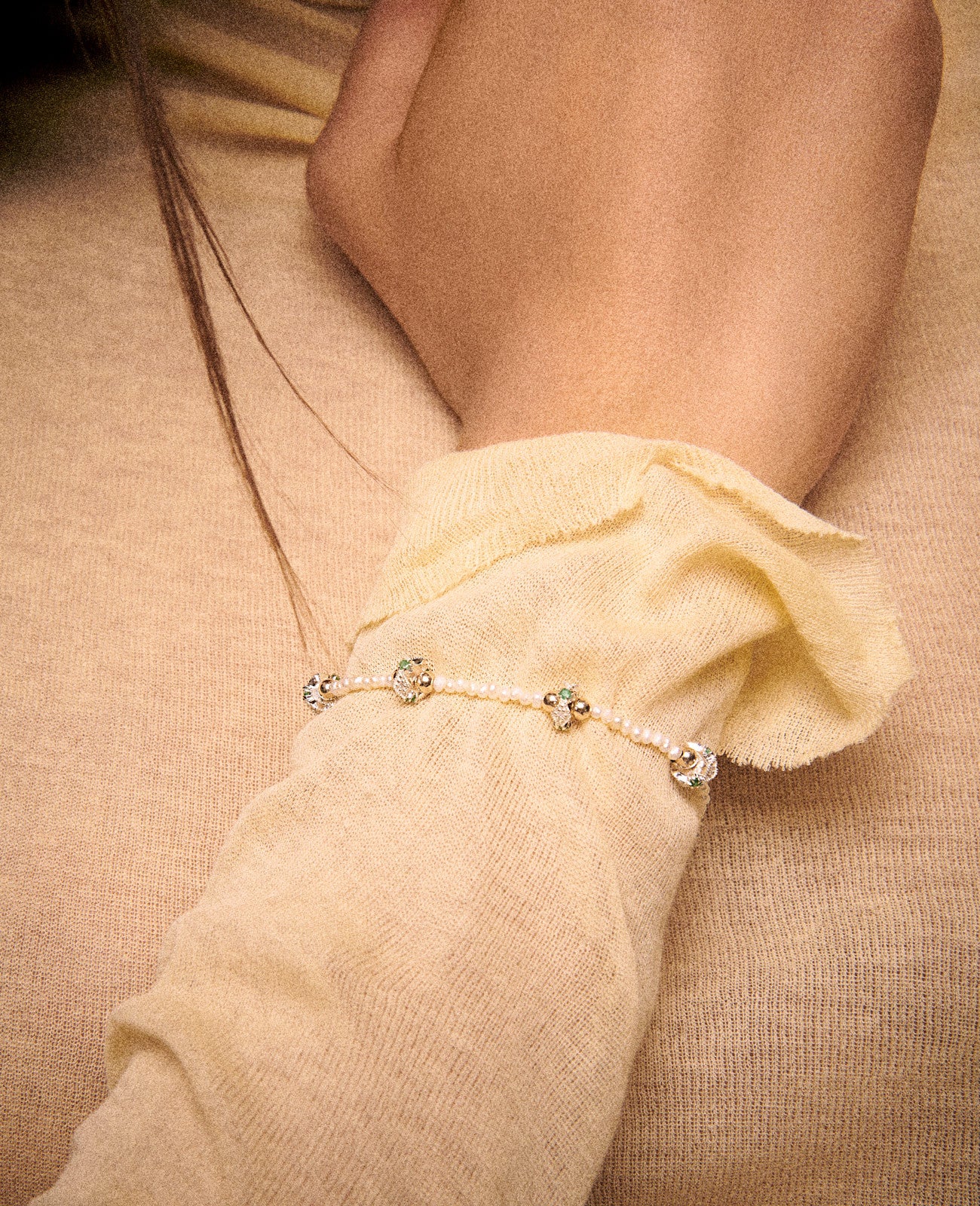 Bracelet Chelsea N°1 en or jaune et argent sertie de diamant - Émeraude & Perle