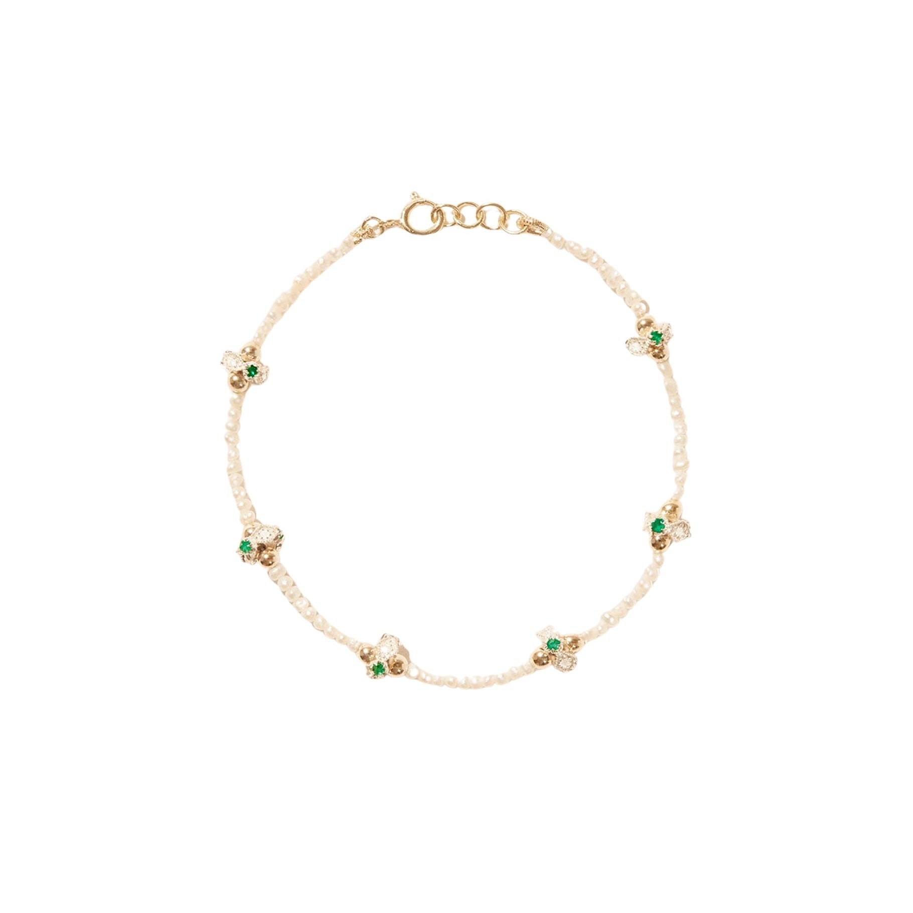 Bracelet Chelsea N°1 en or jaune et argent sertie de diamant - Émeraude & Perle