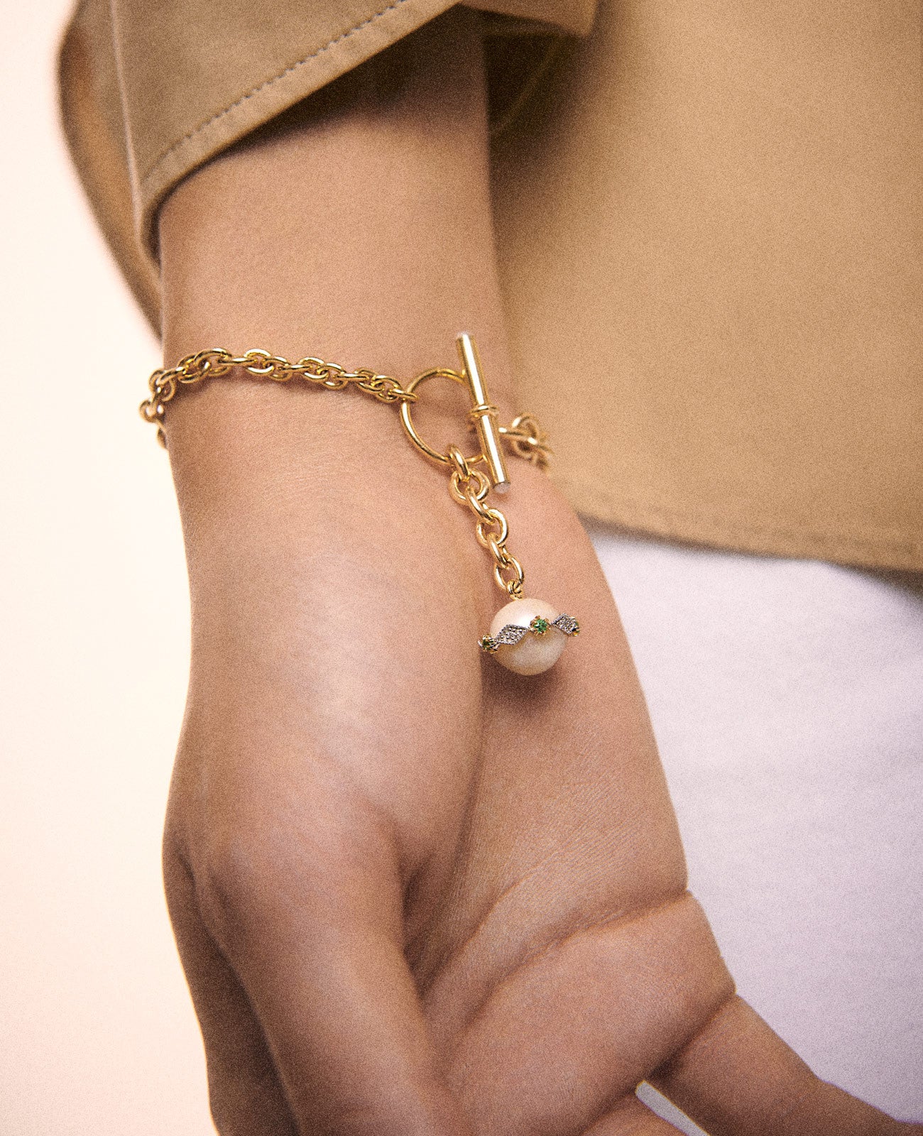 Bracelet Chelsea N°4 en or sertie de diamant - Émeraude & Perle