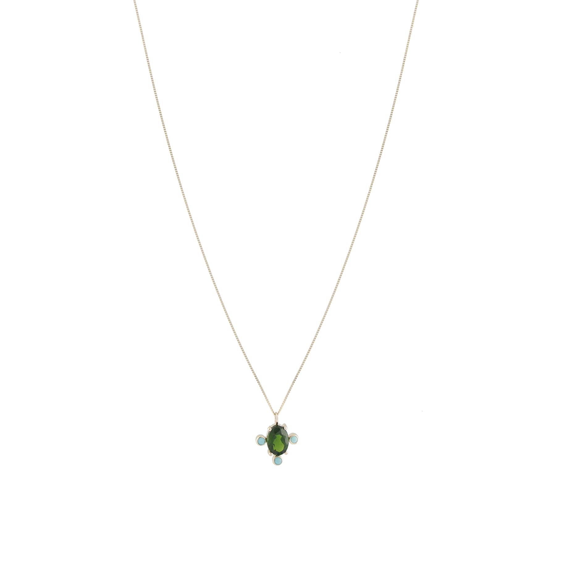 Collier en or jaune - Diopside & Turquoise