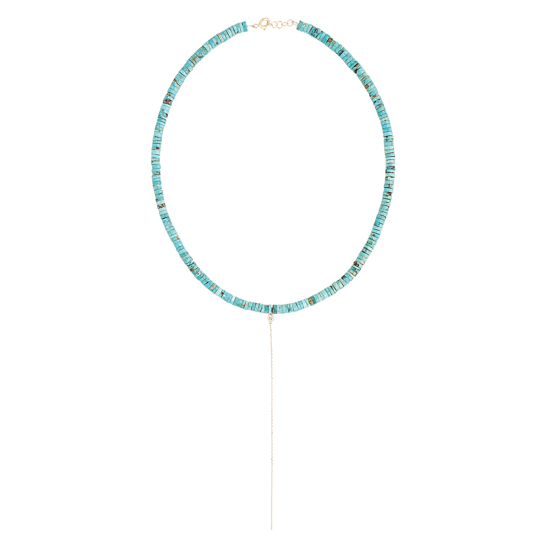 Yellow gold necklace set with diamonds - Diamond & Turquoise