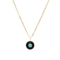 Yellow gold necklace - Black onyx & Turquoise