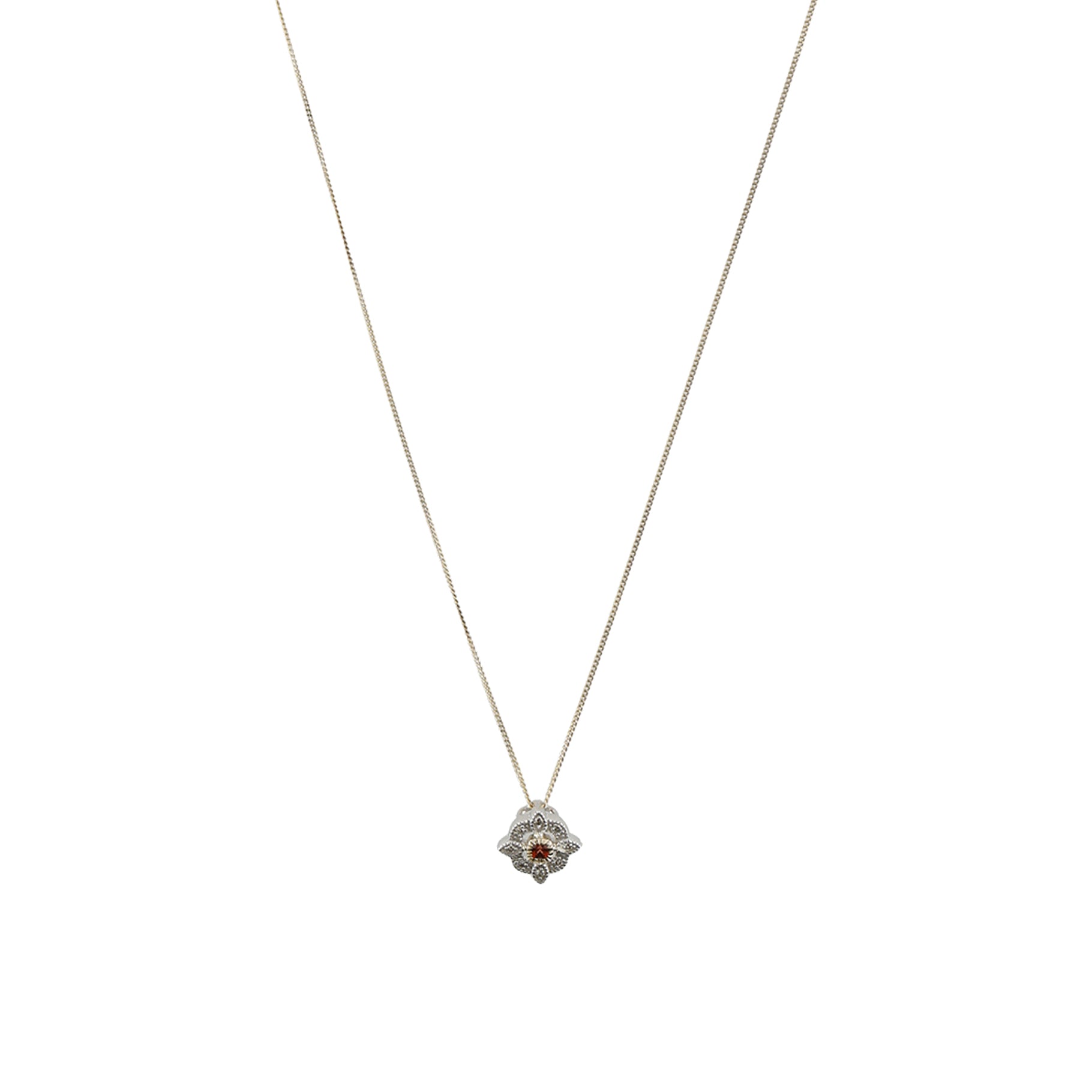Collier en or jaune et argent sertie de diamant - Diamant & Grenat