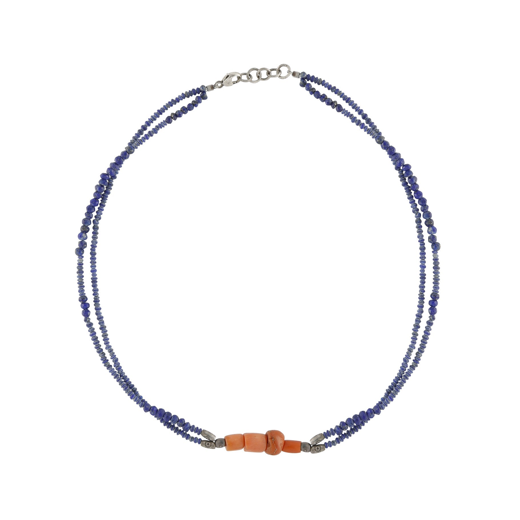 Silver necklace - Lazuli & Coral