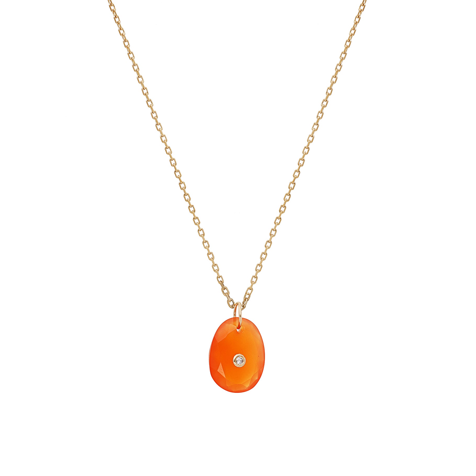 Yellow gold necklace set with diamonds - Carnelian