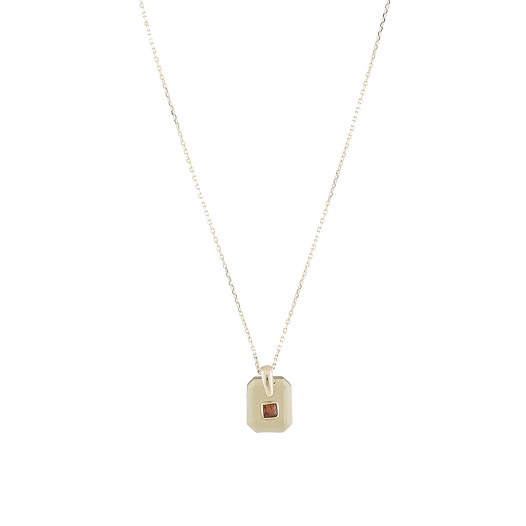 Collier octogonale en or jaune - Quartz miel & Grenat