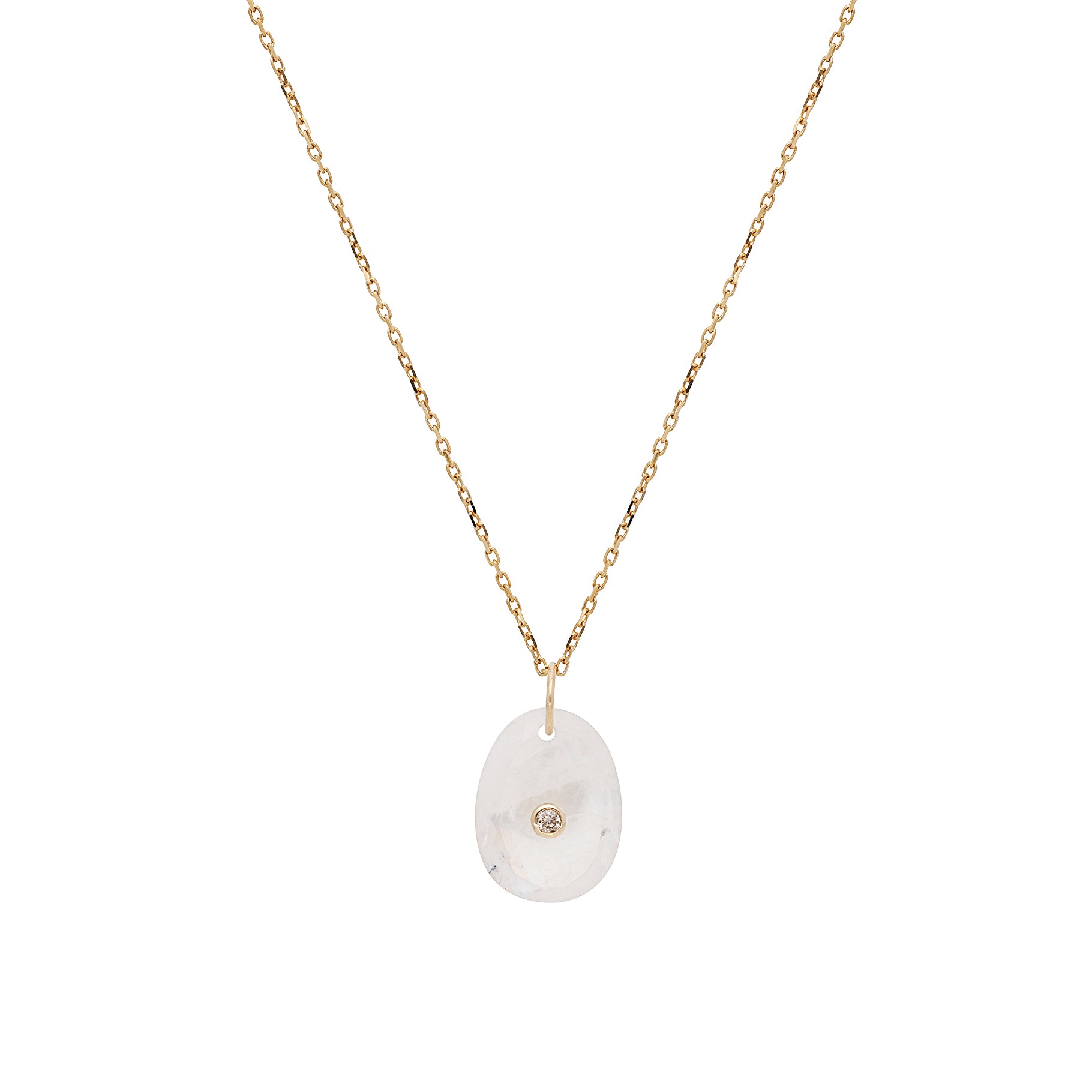 Yellow gold necklace set with diamonds - Moonstone & Diamond