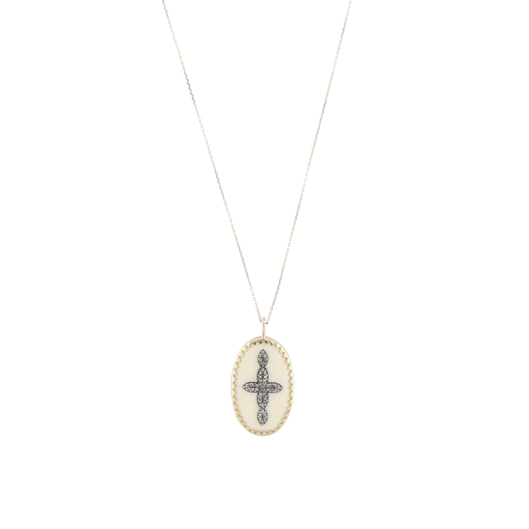 Collier croix en or jaune et argent avec diamant - Diamant & Résine