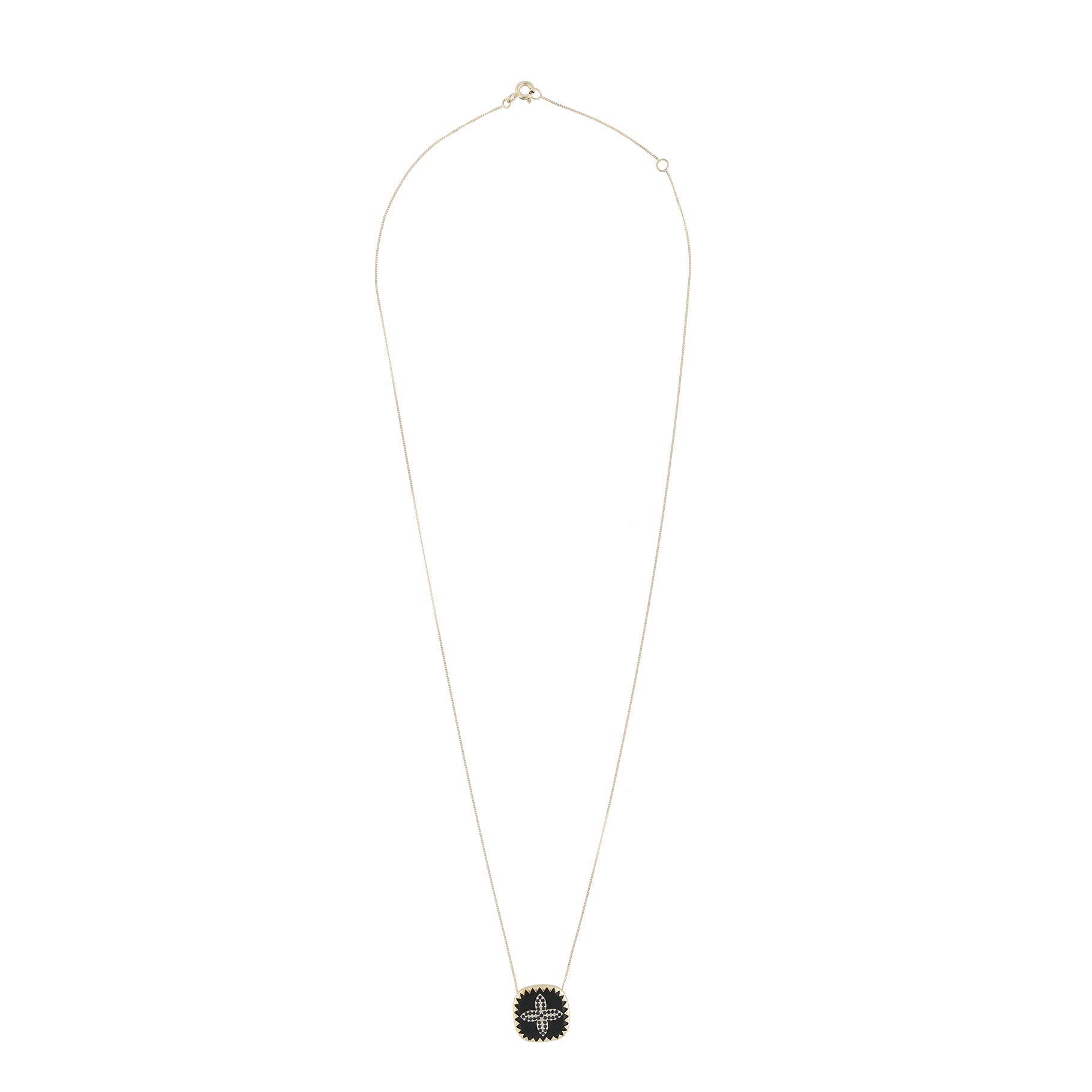 Collier trèfle en or jaune et argent avec diamant - Diamant & Résine