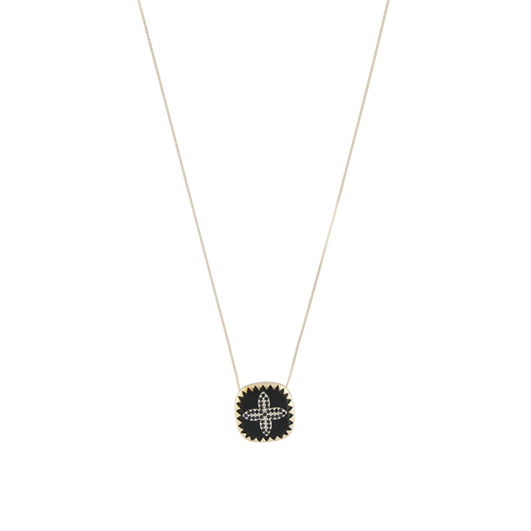 Collier trèfle en or jaune et argent avec diamant - Diamant & Résine
