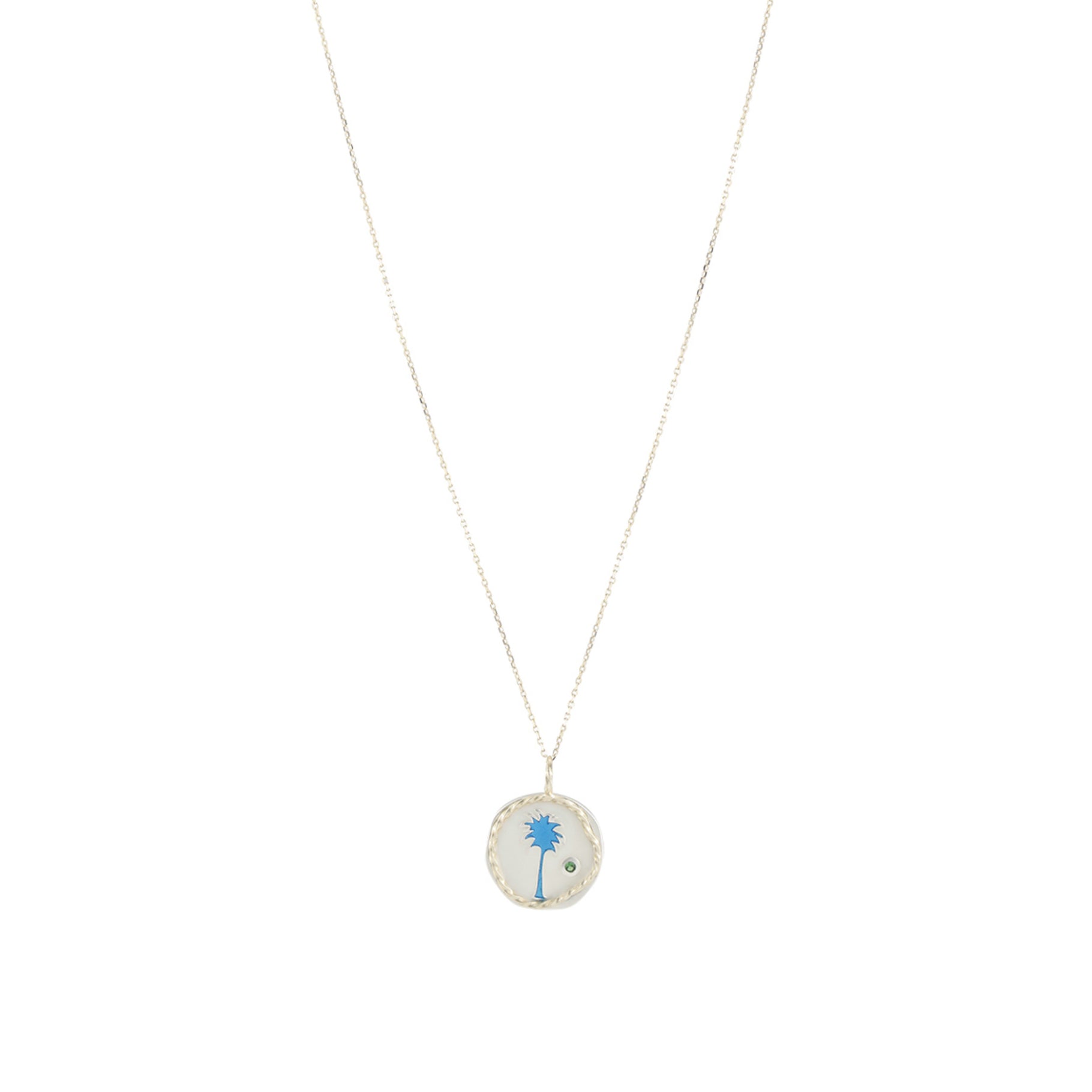 Yellow gold and silver necklace - Tsavorite & Resin