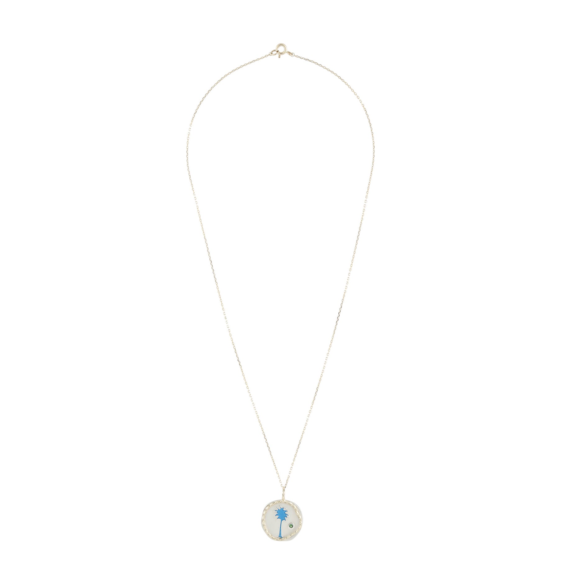 Yellow gold and silver necklace - Tsavorite & Resin