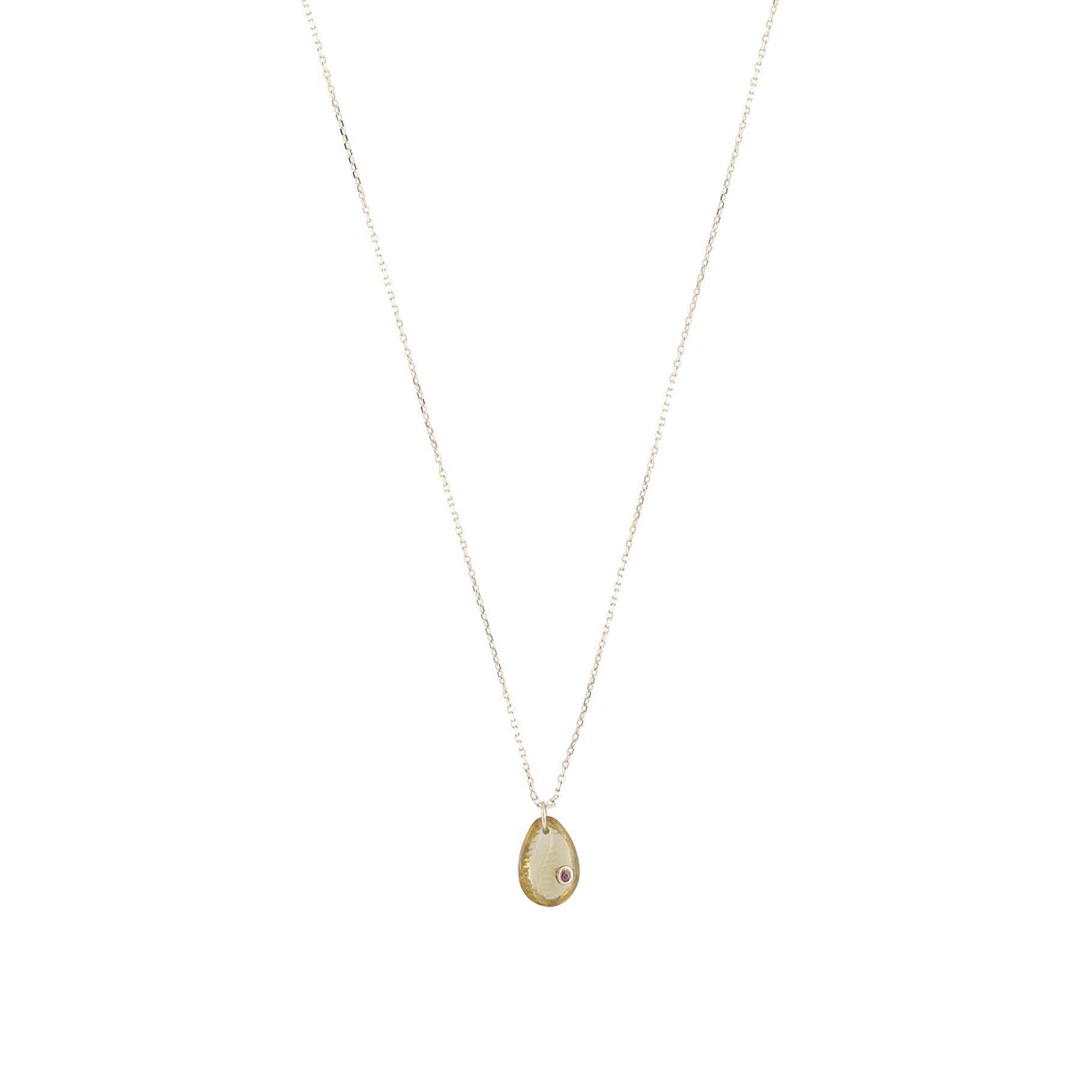 Collier coquillage en or jaune - Rubis & Pierre de soleil