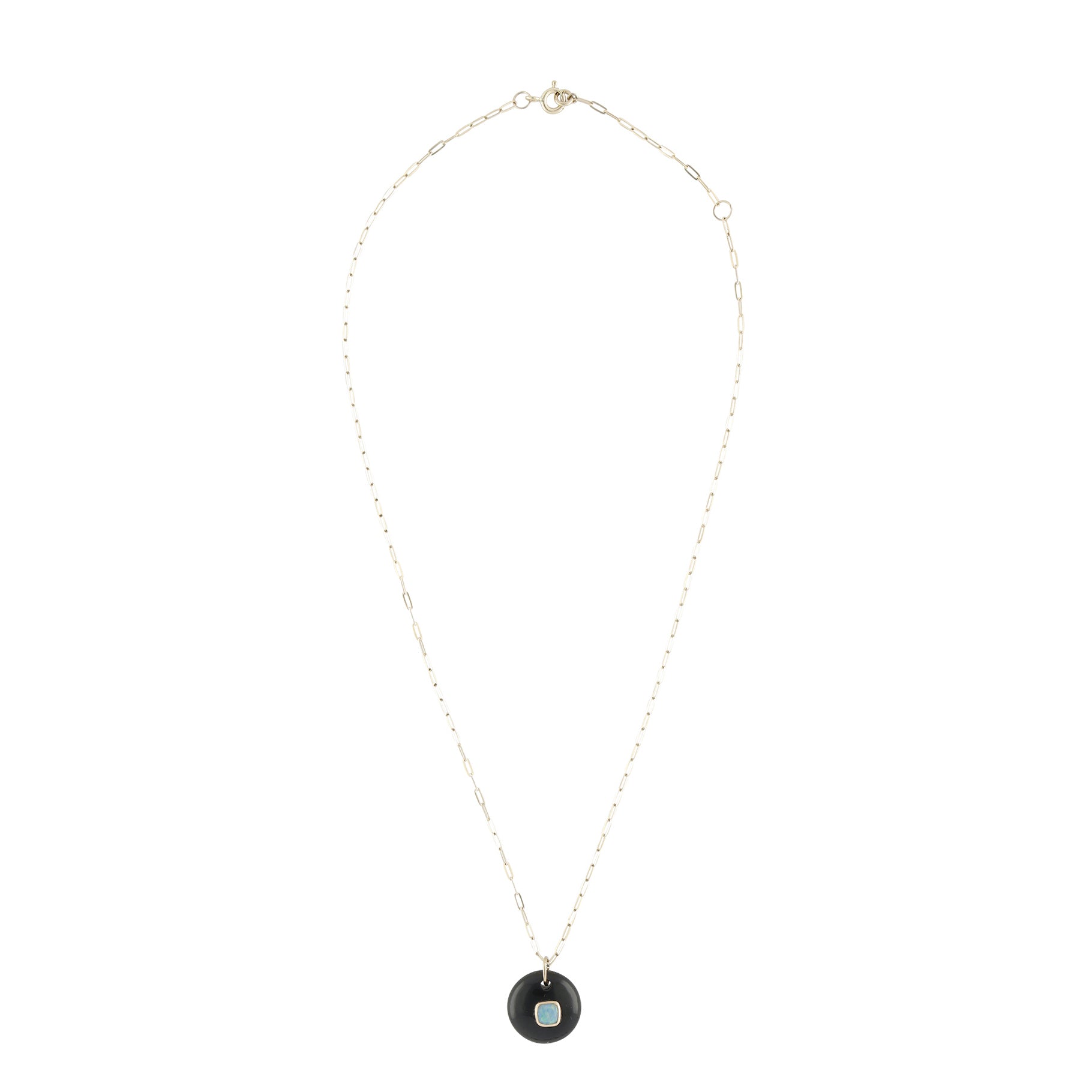 Collier pierre ronde en or jaune - Onyx noir & Opale Australienne