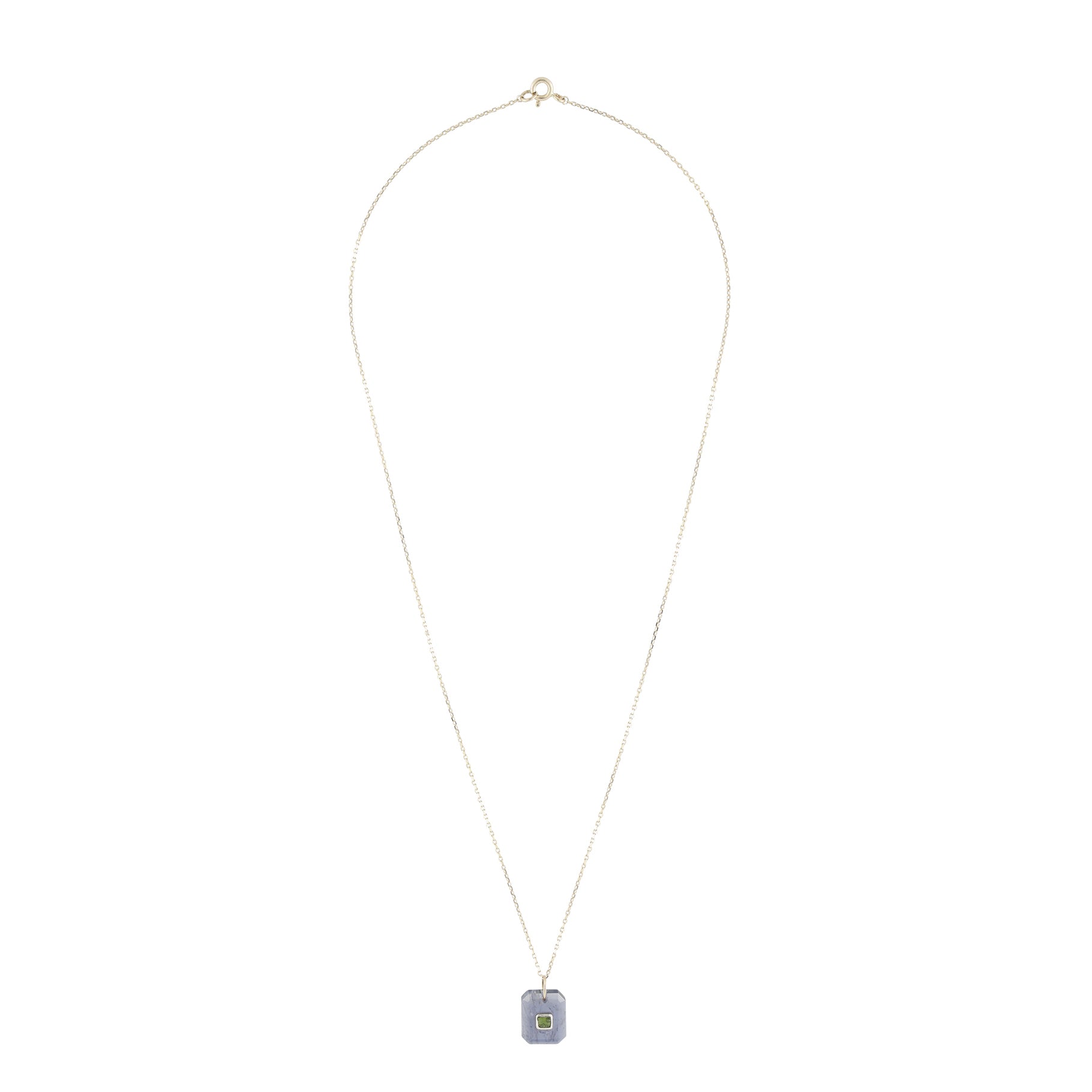 Octagonal necklace in yellow gold - Lolite & Tourmaline