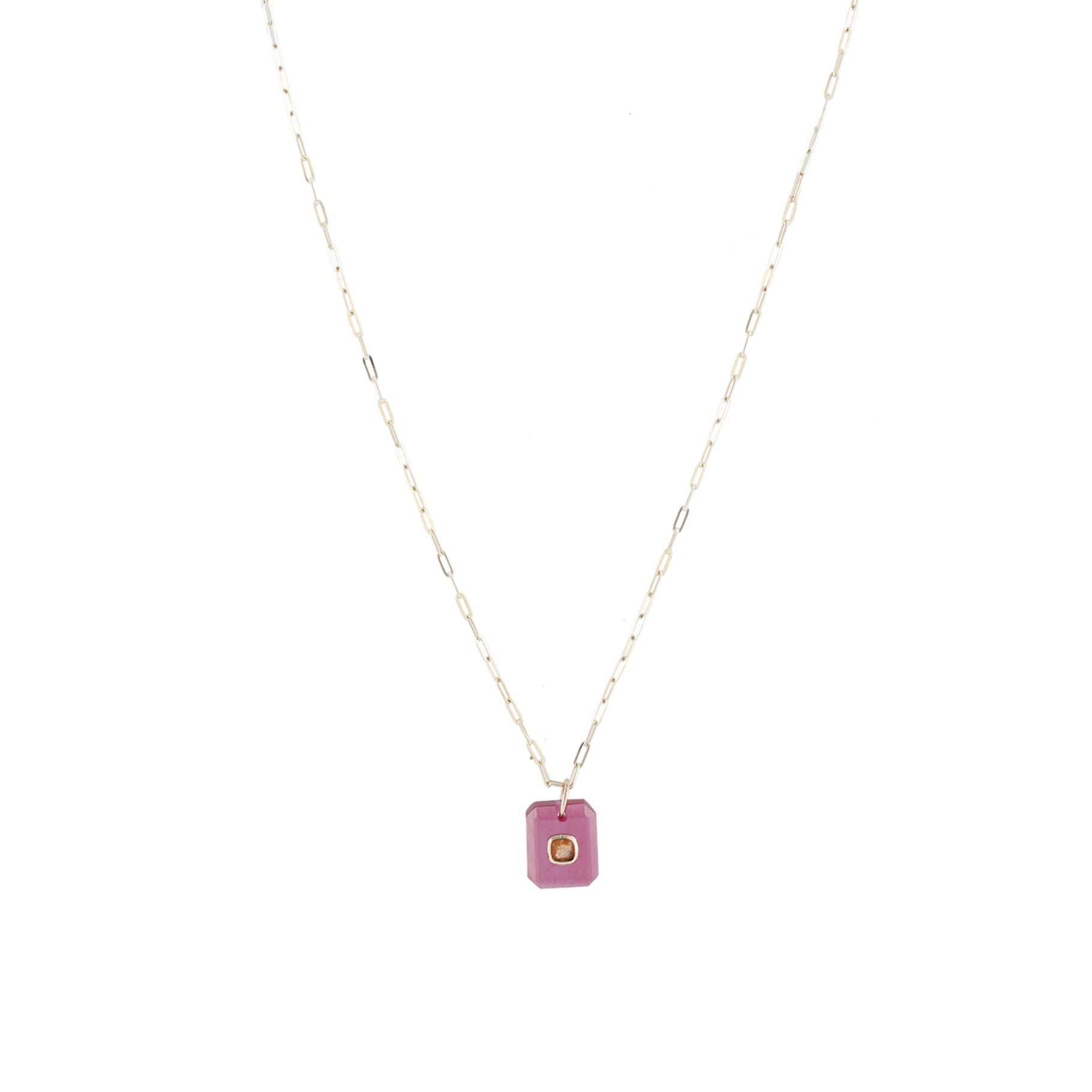 Octagonal necklace in yellow gold - Ruby & Sunstone