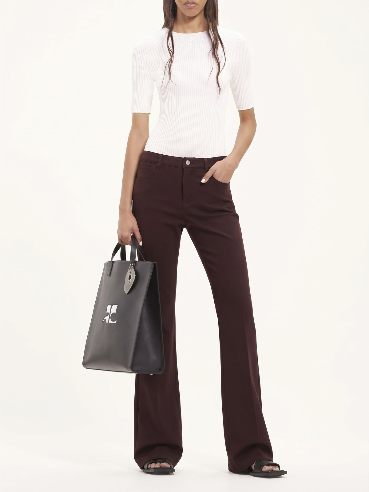Pantalon ajusté Signature bootcut style 70's - Burgundy