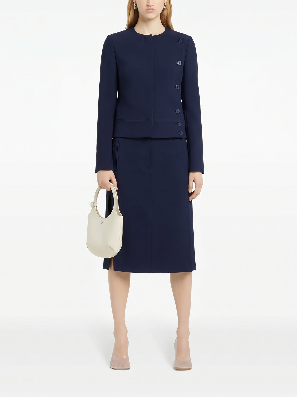Belted skirt with a slit - Navy