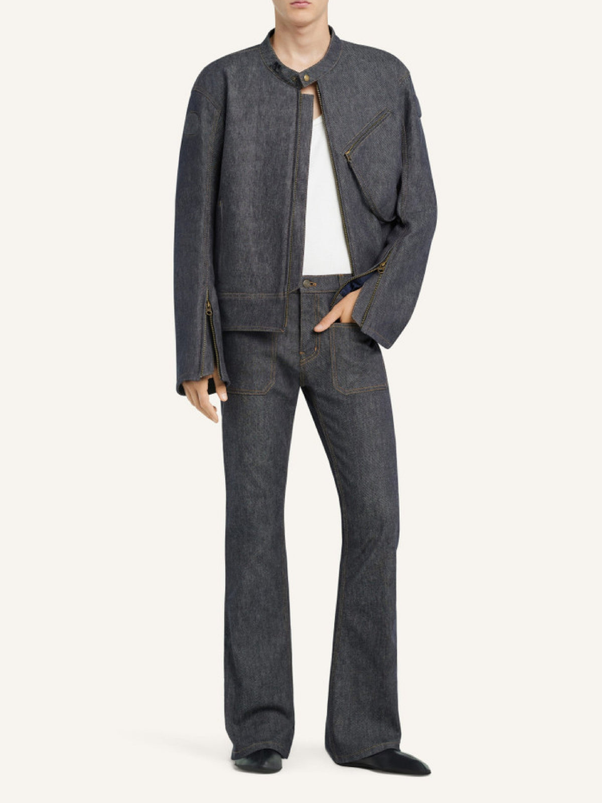 Blouson Biker Scuba en denim - Dark Heather Grey