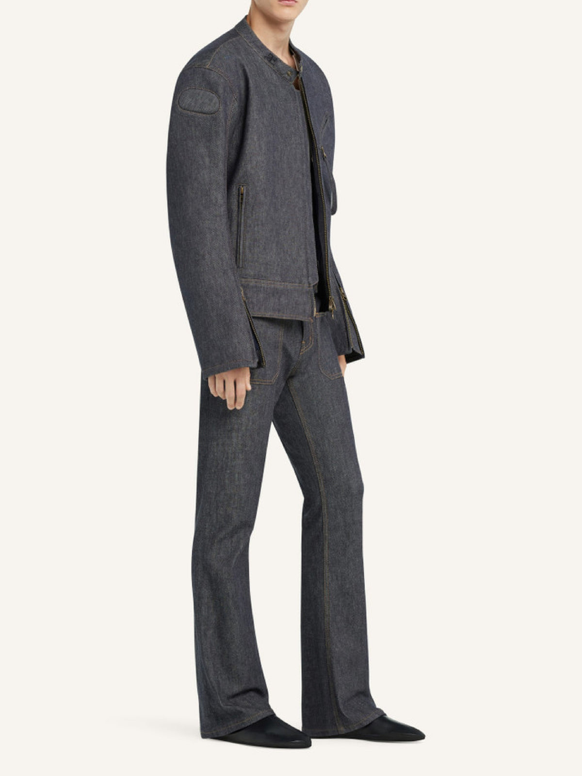 Blouson Biker Scuba en denim - Dark Heather Grey