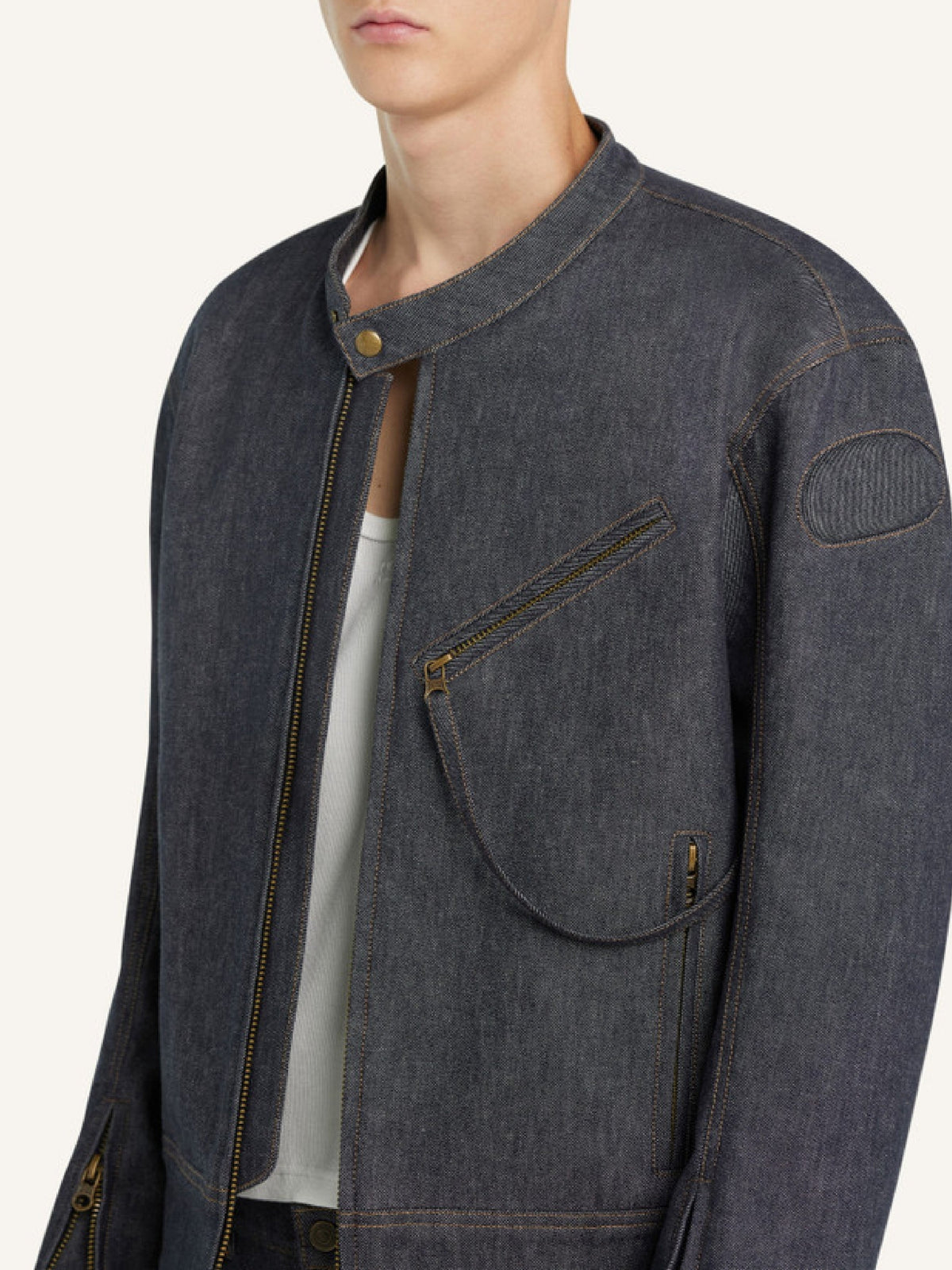 Blouson Biker Scuba en denim - Dark Heather Grey