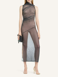 Robe drapée en mesh - Black & Ruby