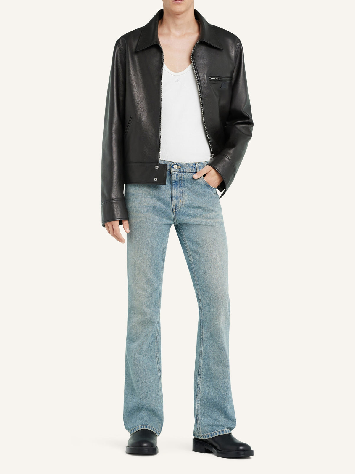 Blouson zippé en cuir - Black
