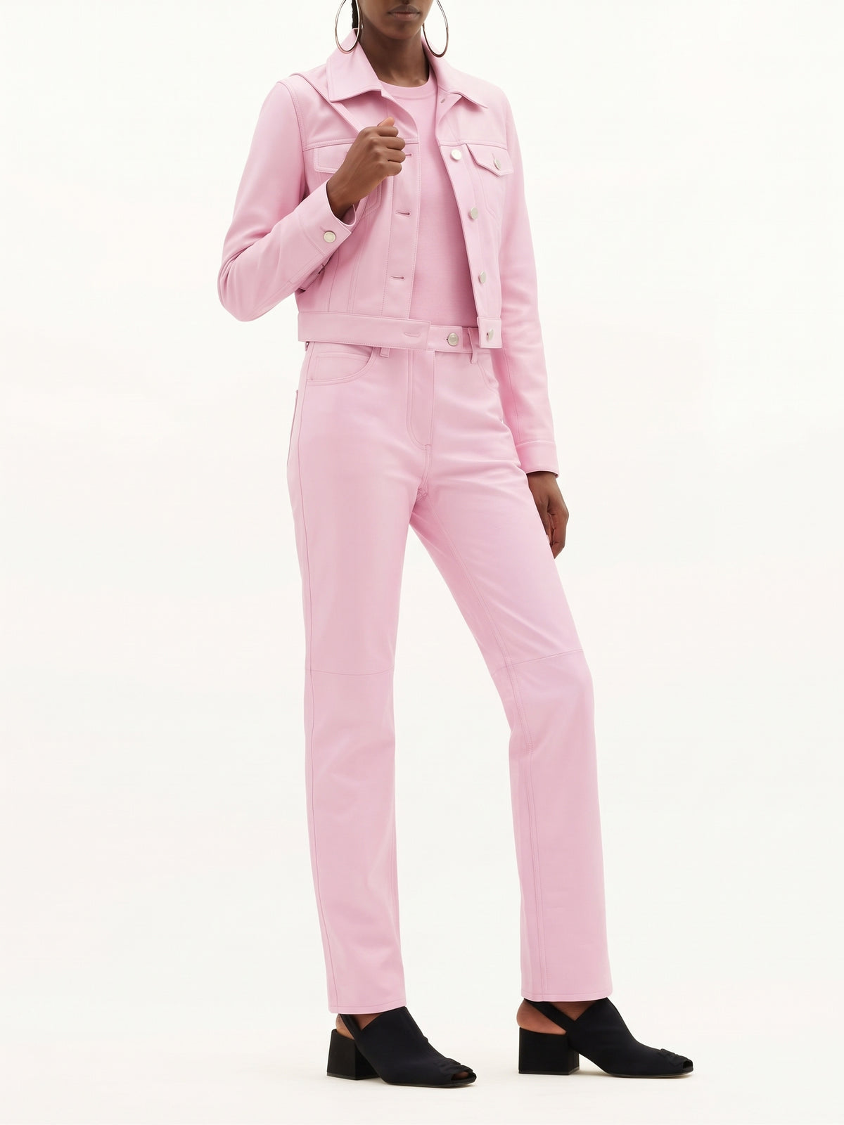Pantalon droit à cinq poches en vinyle - Rose