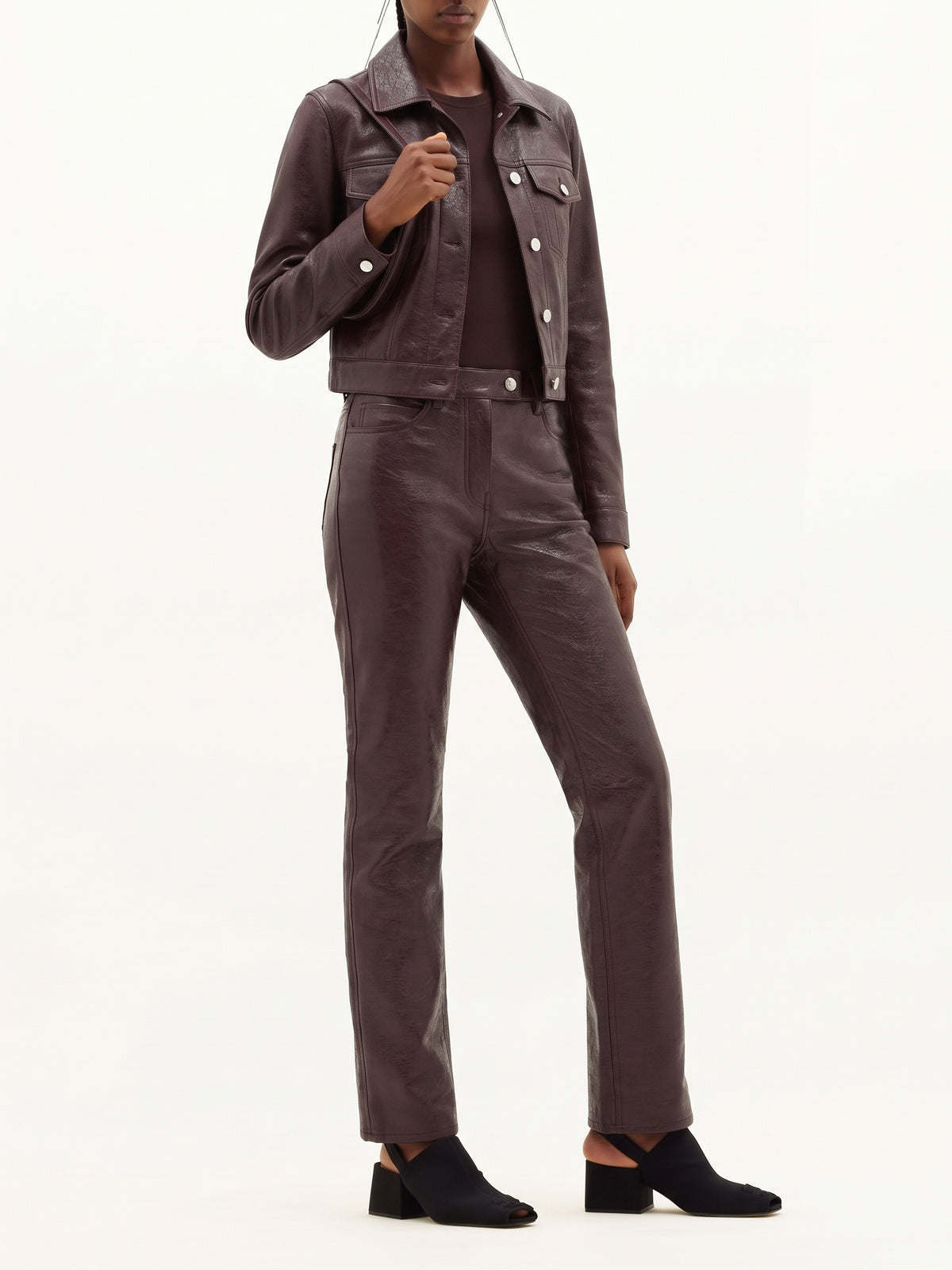 Pantalon droit à cinq poches en vinyle - Burgundy