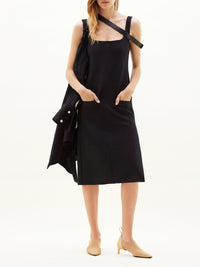 Strap long vinyl dress - Black