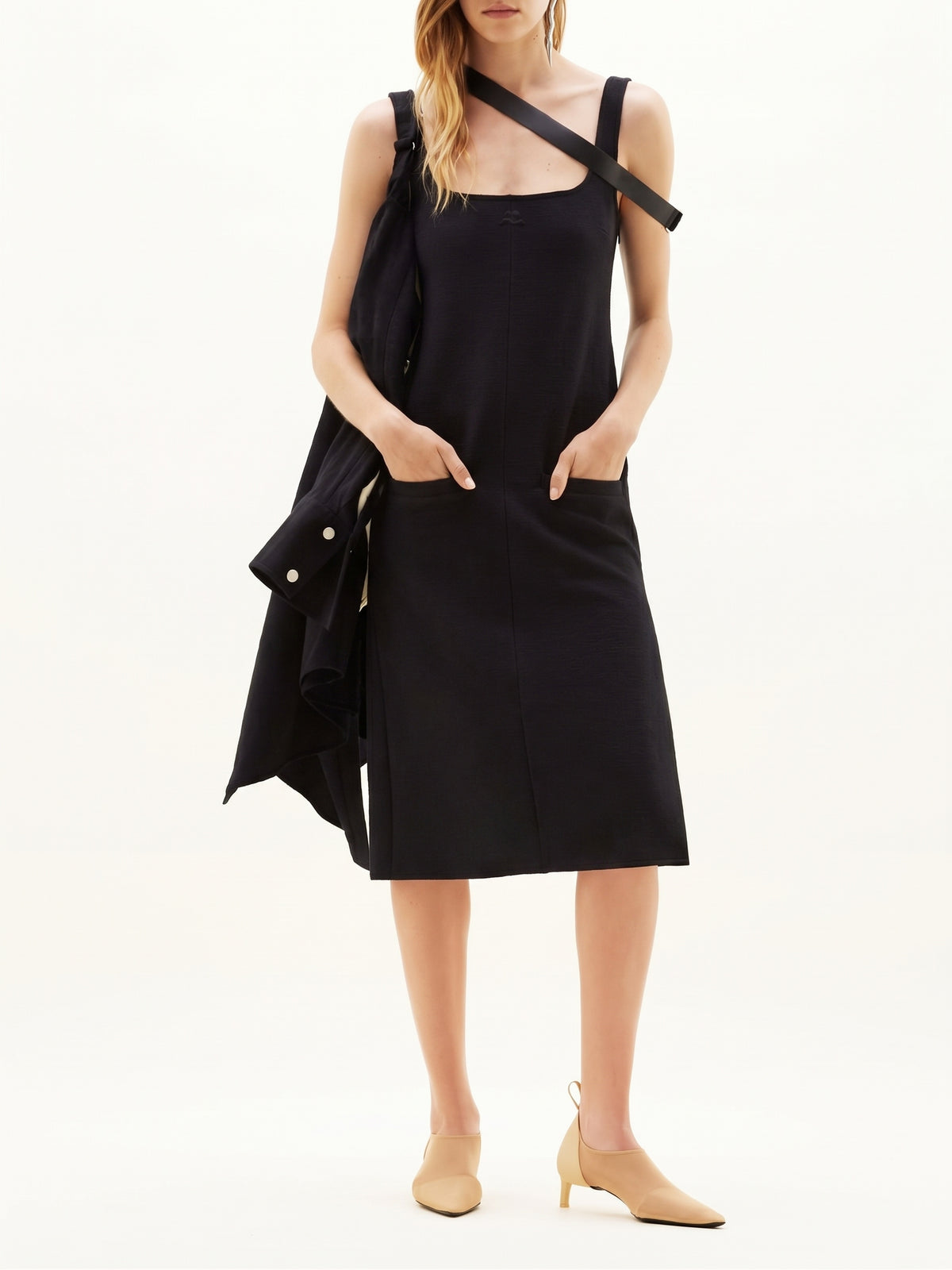 Strap long vinyl dress - Black