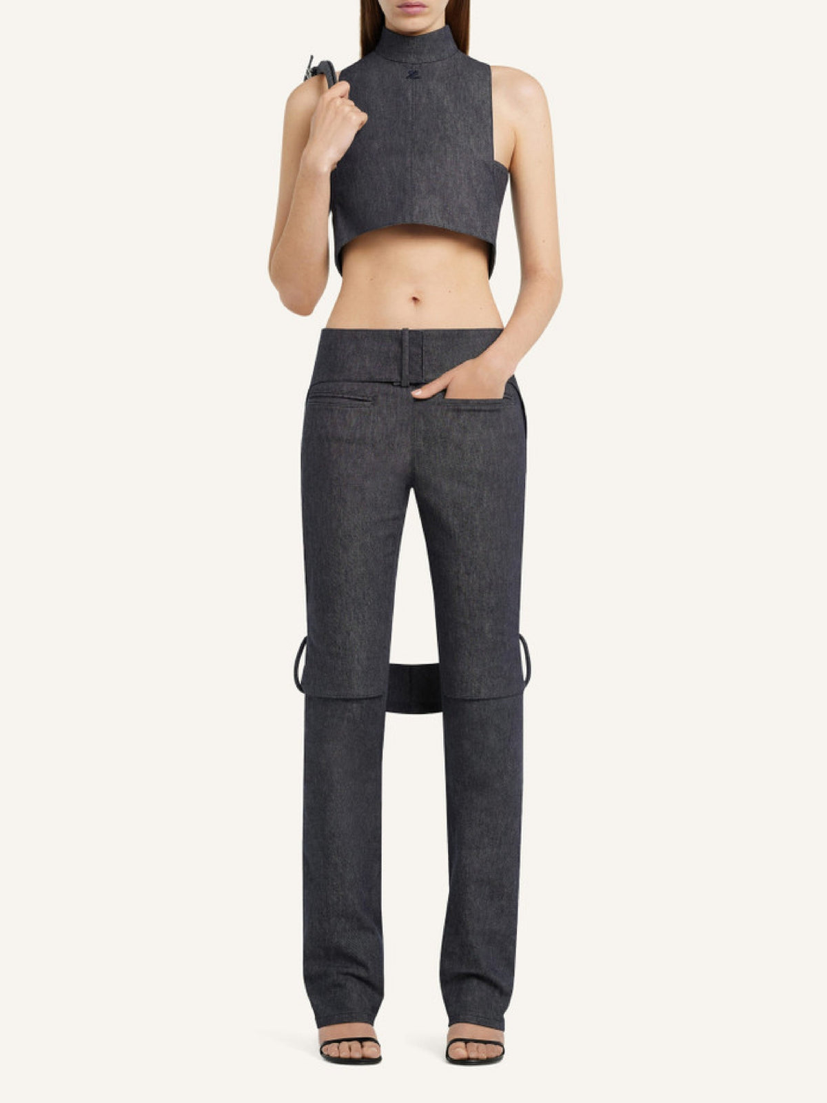 Pantalon bootcut Strap en denim - Dark Heather Grey