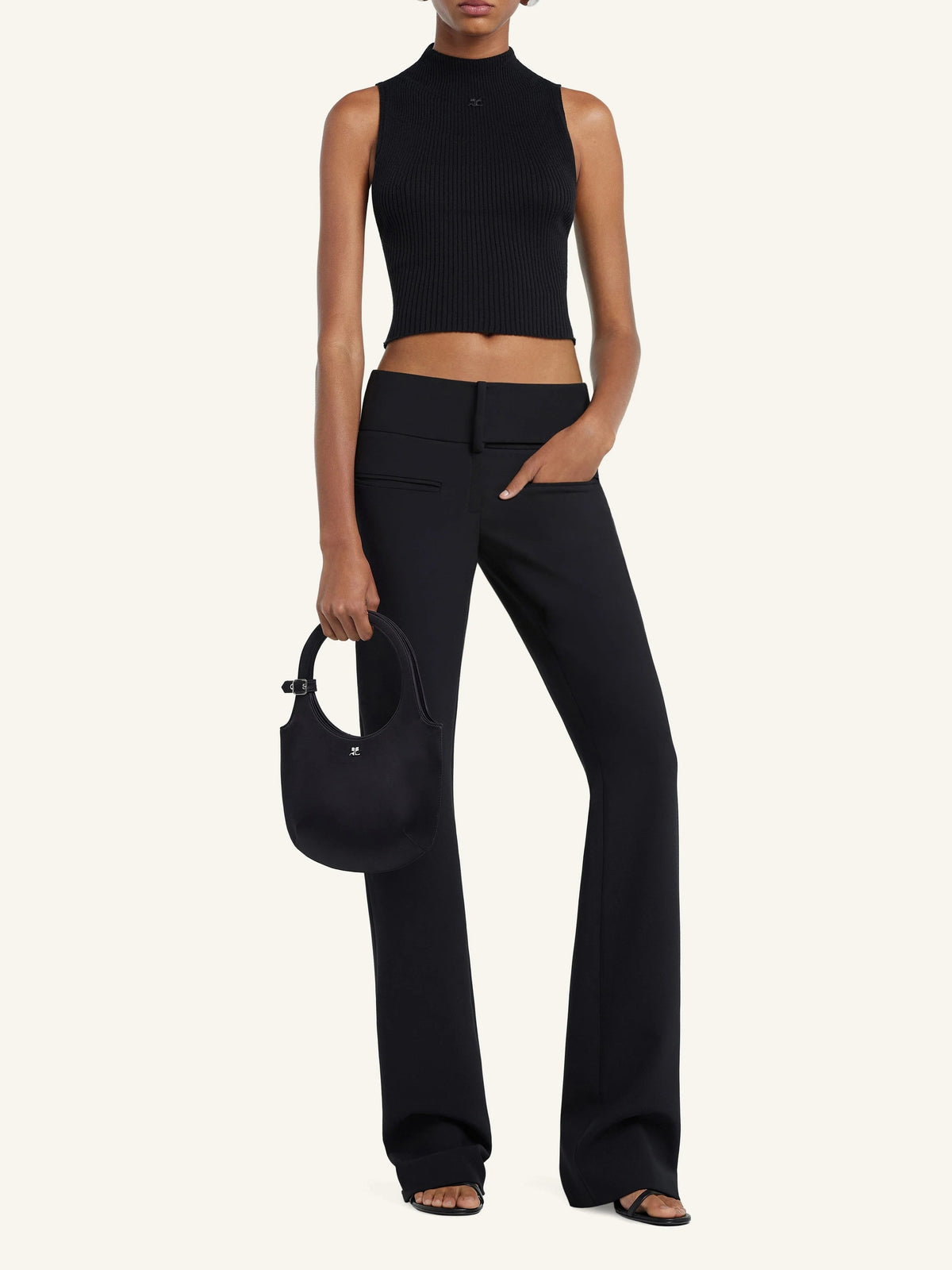 Top court col montant en maille - Black