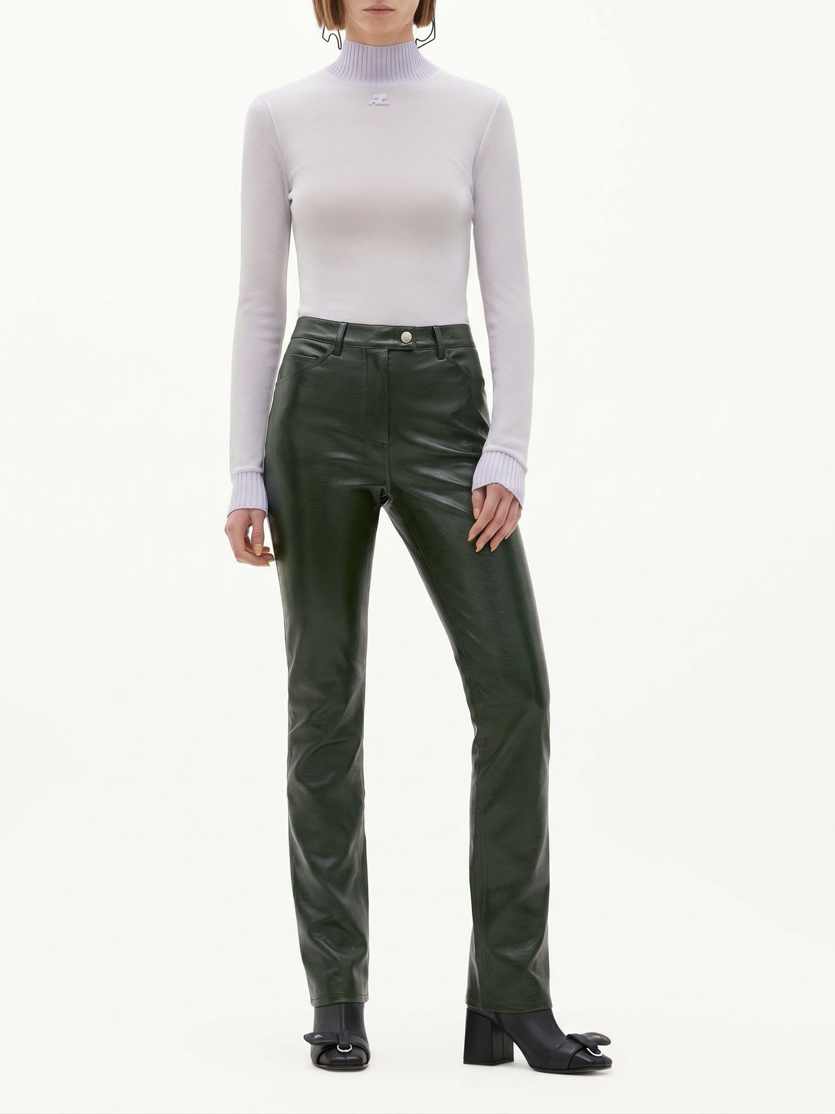 Pantalon droit en vinyle - Vert Fonce