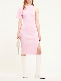 Robe long asymétrique en maille côtelé - Rose