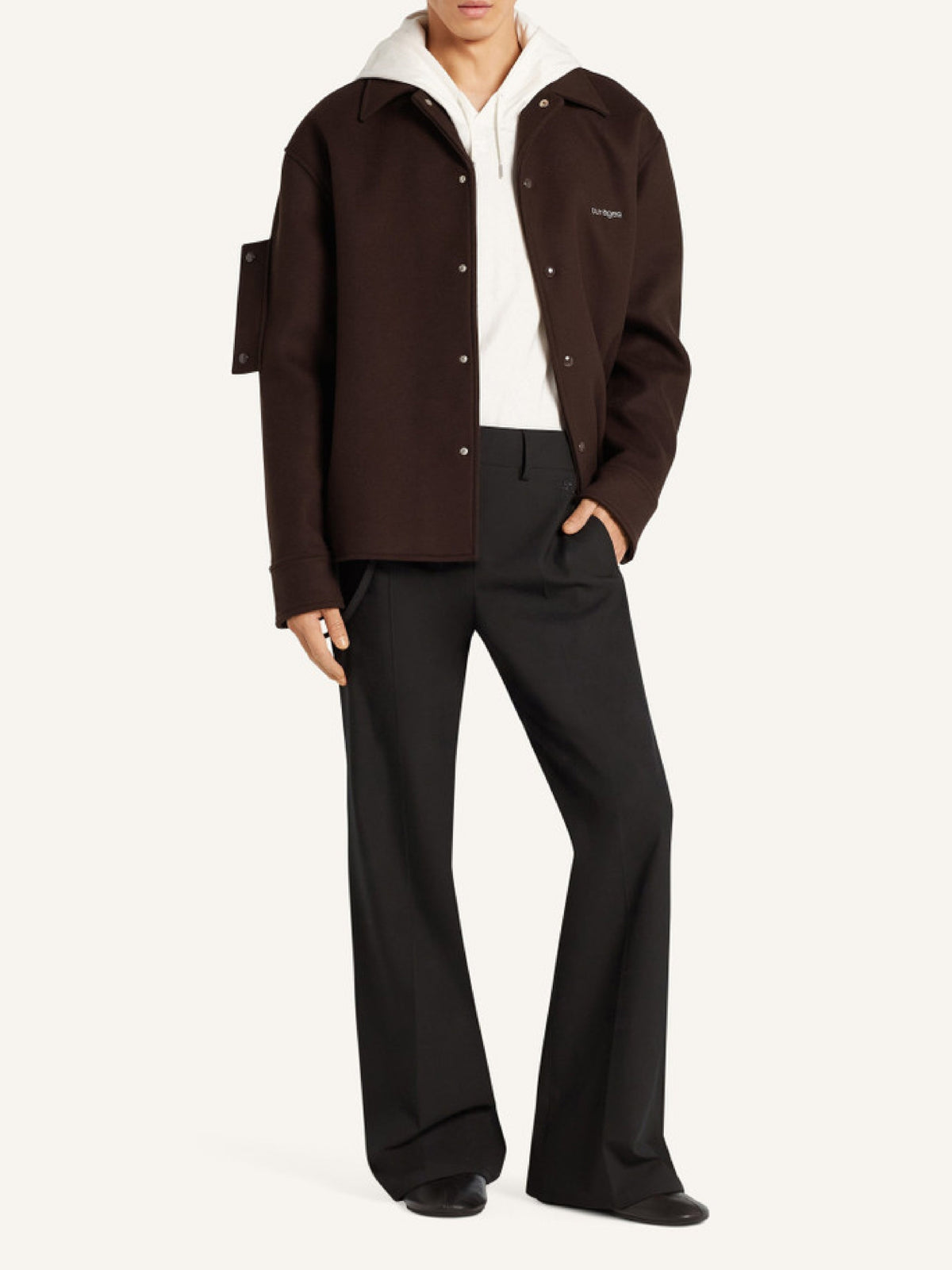 Manteau surchemise brodée en laine - Chocolate