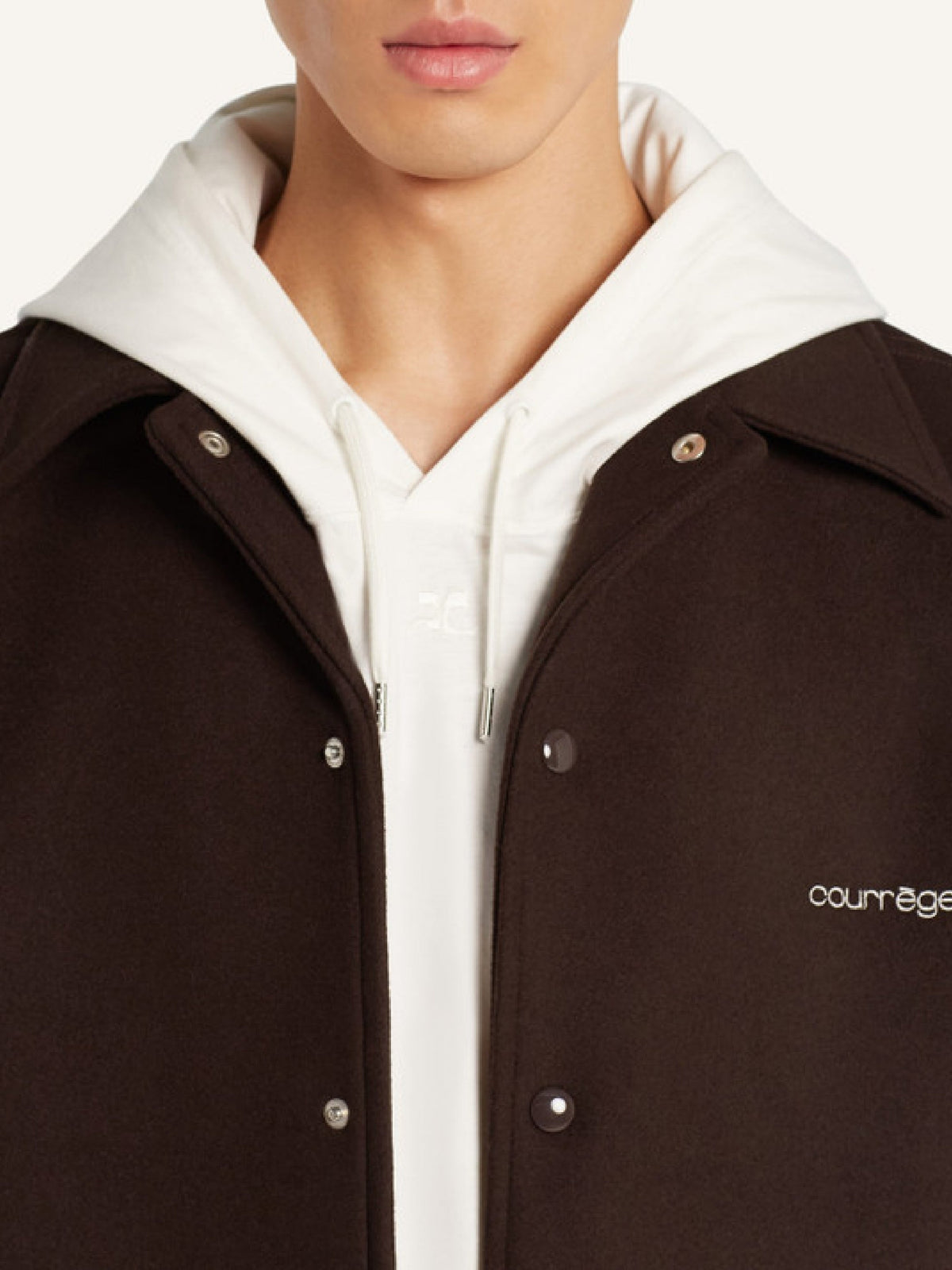 Manteau surchemise brodée en laine - Chocolate