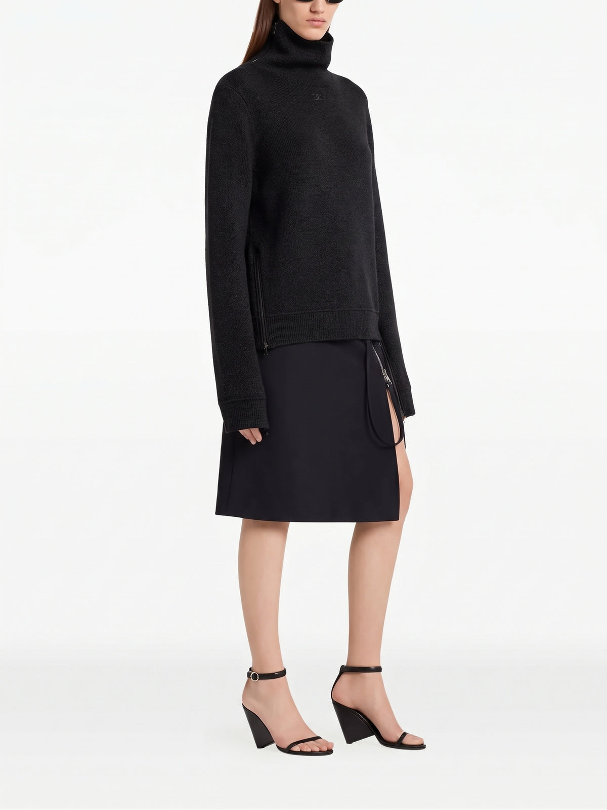 Pull col cheminée zippé en laine - Black