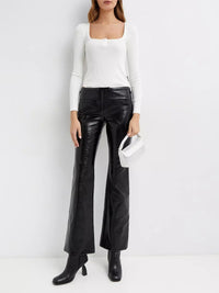 Pantalon bootcut à suspensions en vinyle - Black