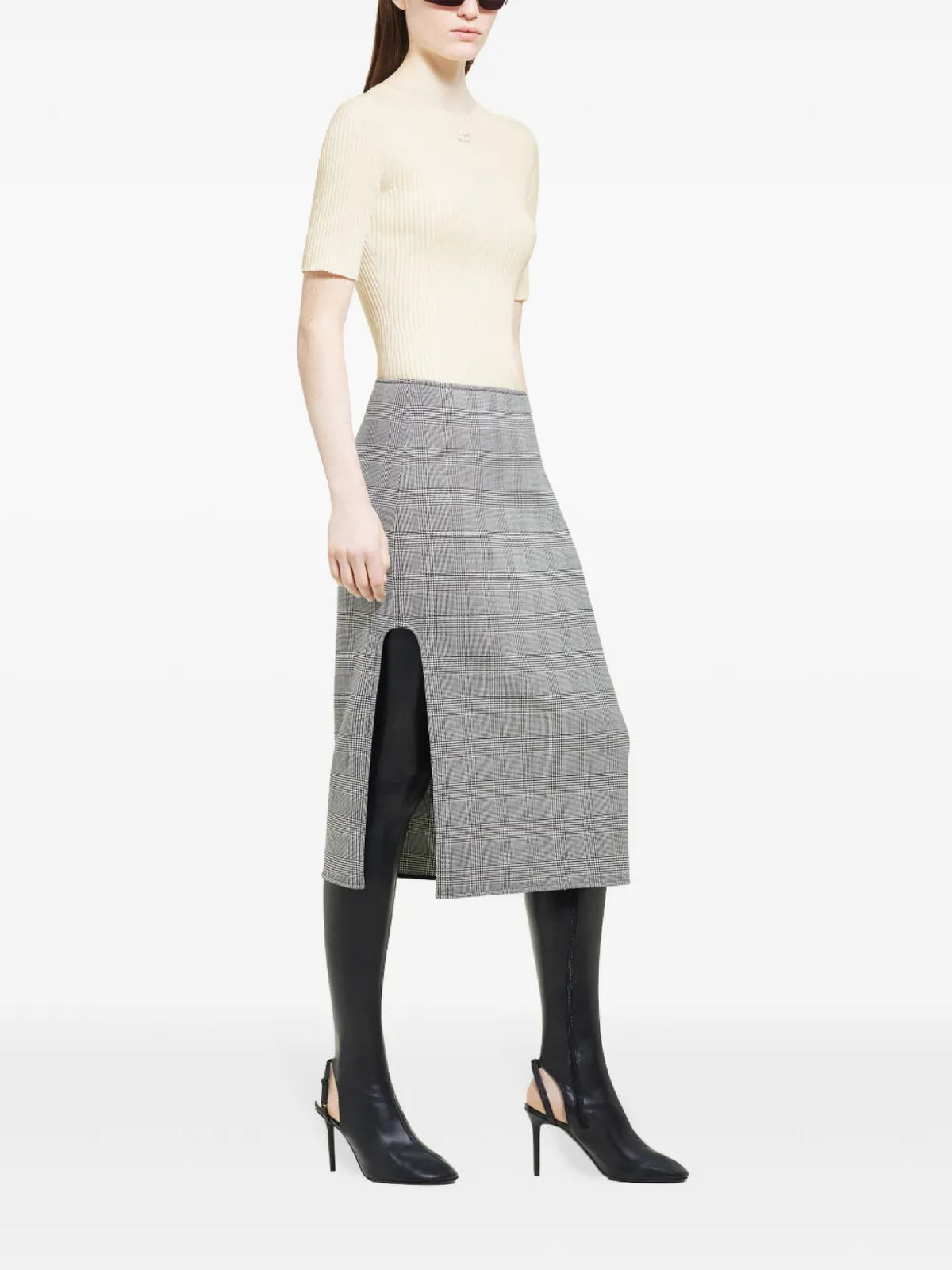 PRIX MARQUE : 140 / JUPE MIDI OBLIQUE PIED-DE-POULE