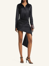 Fold satin mini skirt - Black