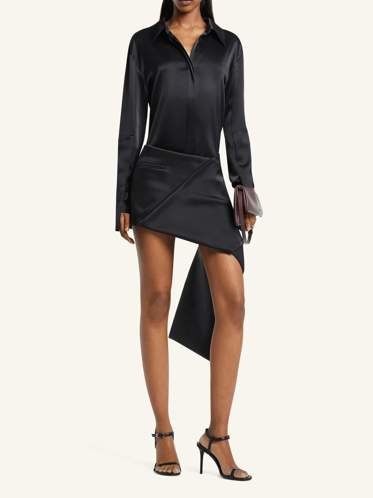 Fold satin mini skirt - Black