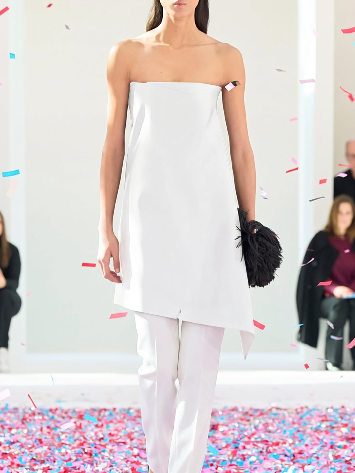 Draped satin strapless dress - Heritage White