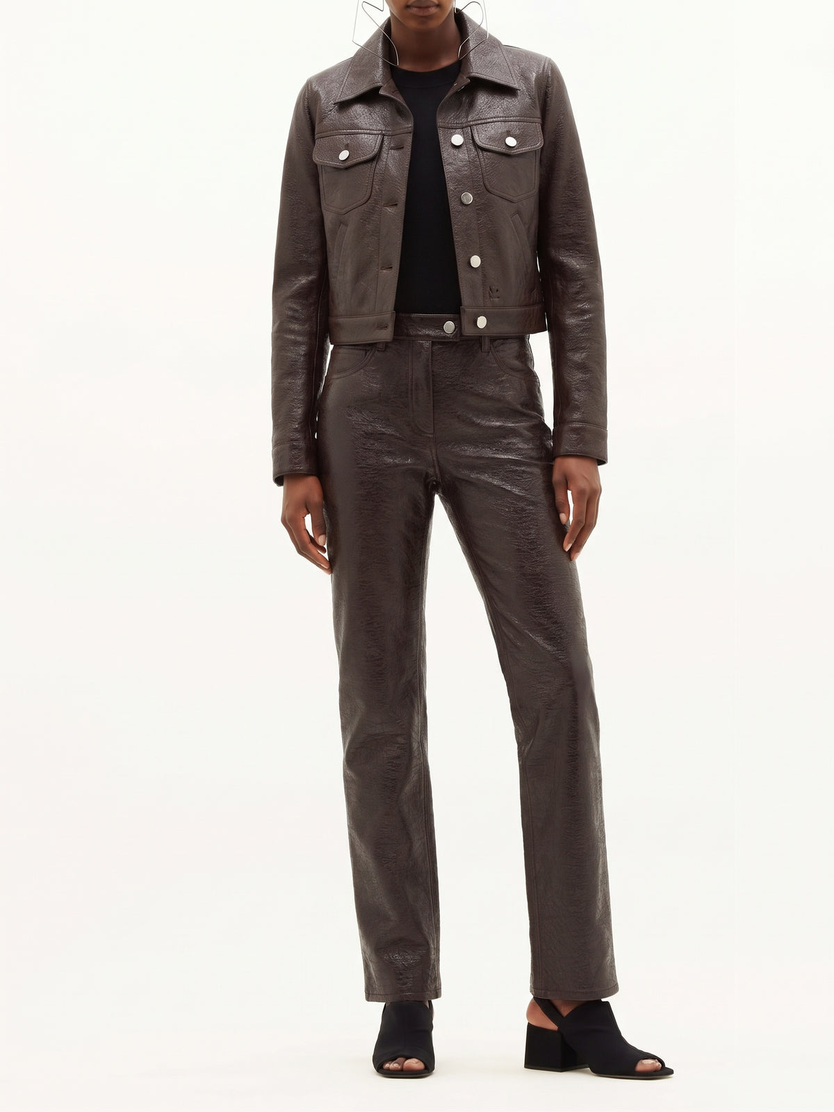 Réédition 5-pocket vinyl trousers - Chocolate