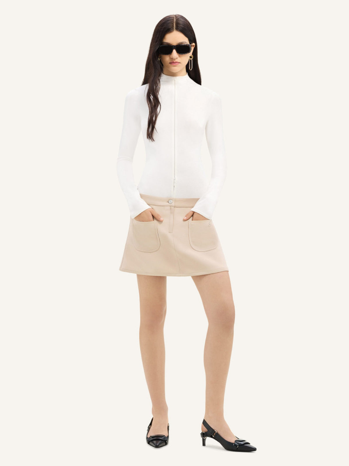 PRIX MARQUE : 200 / MINI JUPE 2 POCHES EN TWILL